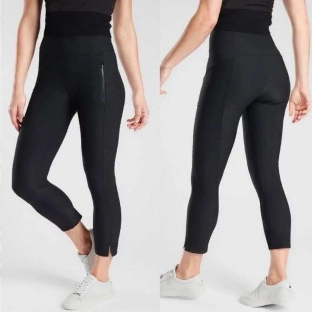 Athleta dark grey/blue side zipper pocket ankle slit leggings size Medium Tall - Picture 3 of 11